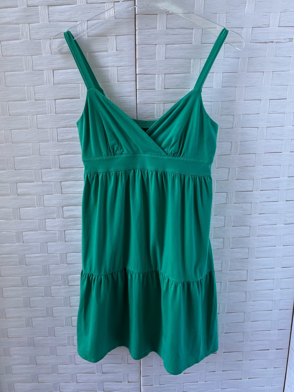 Ann Taylor Loft XS Green Cotton Tiered Sun Dress Stretch Casual‎ Beach Resort